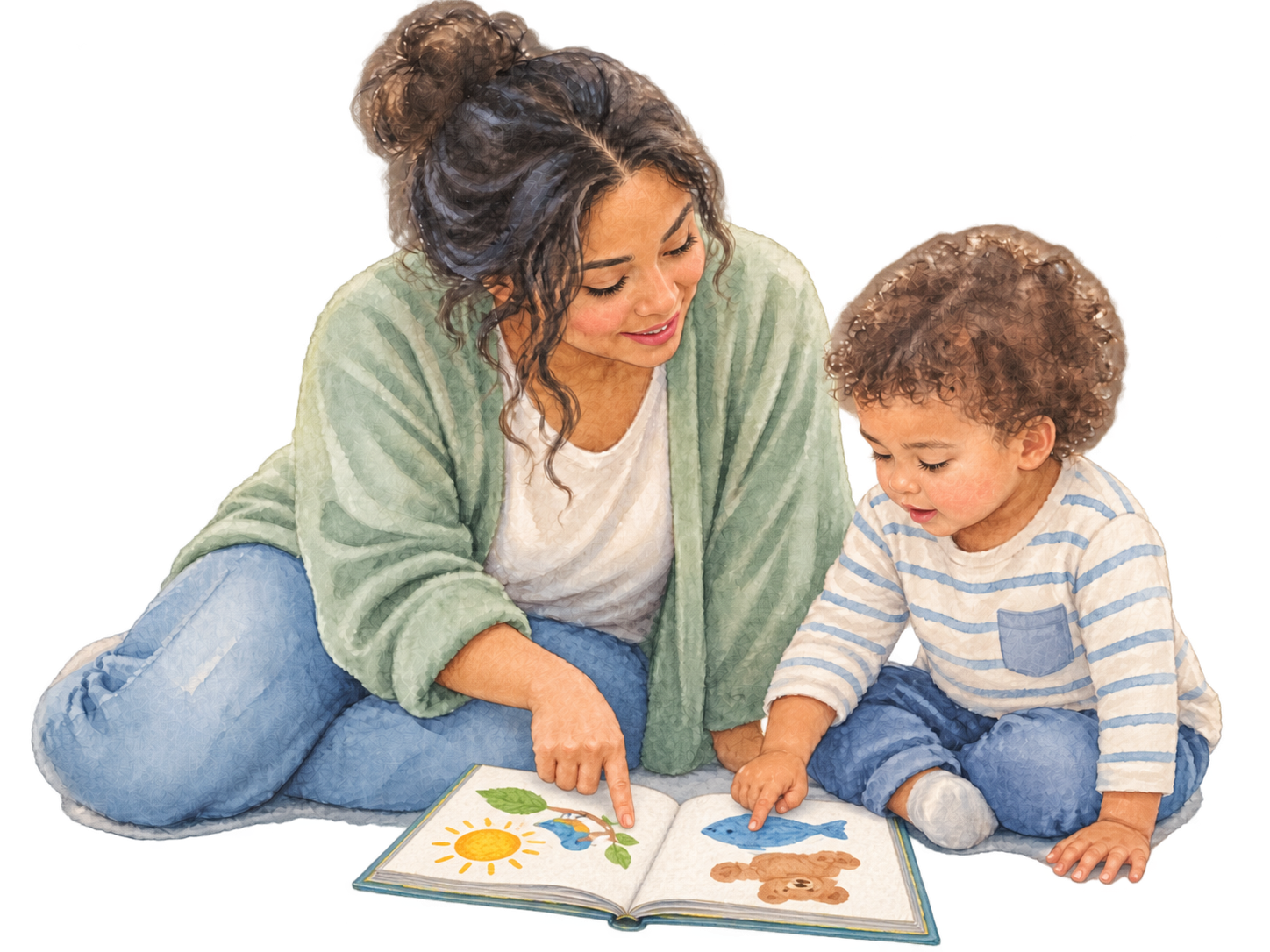 Mother and child reading together